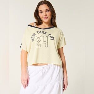Hollister Cropped Oversized Off the Shoulder NYC Graphic Jersey Short Sleeve
